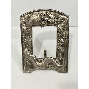 Vintage Chinese Silver Picture Frame Antique Ornate Dragon Relief Easel Stand